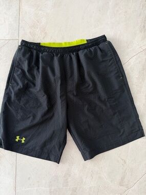 Under Armour Men’s Black Athletic Shorts with Lime Accents
